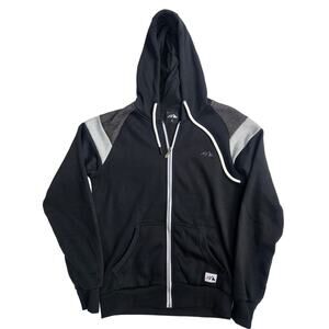 Mens Fleece Lined Black Jacket Size Small Zip Up Drawstring Hood Great Condition